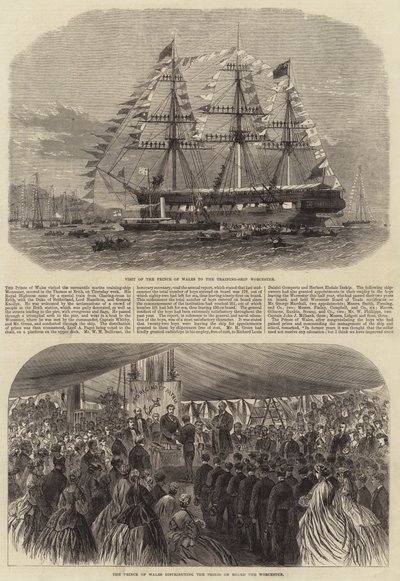 Visita del Príncipe y la Princesa de Gales al barco escuela Worcester de Edwin Weedon